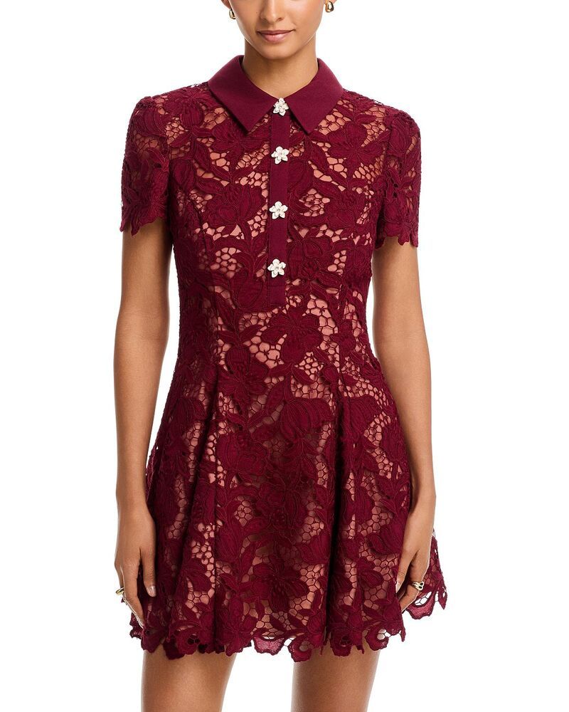 セルフ・ポートレイト レディース トップス ワンピース ミニ レース SelfPortrait Mini Lace Dress Burgundy バーガンディ