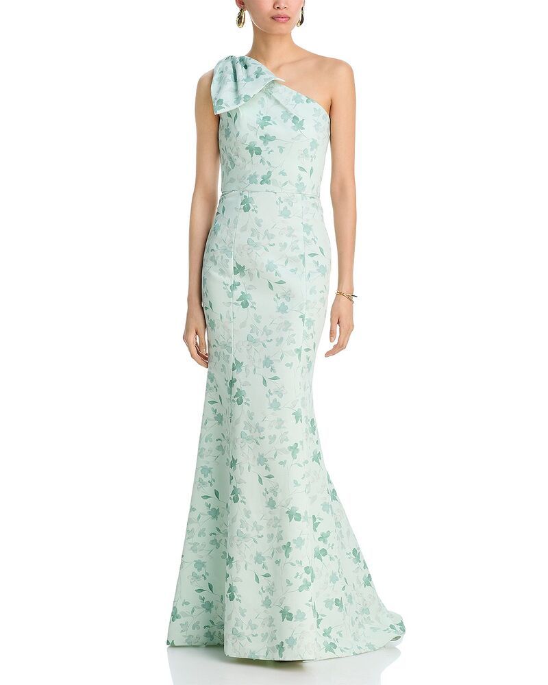 アムサール レディース トップス ワンピース Amsale Nerine One Shoulder Dress Moss Print