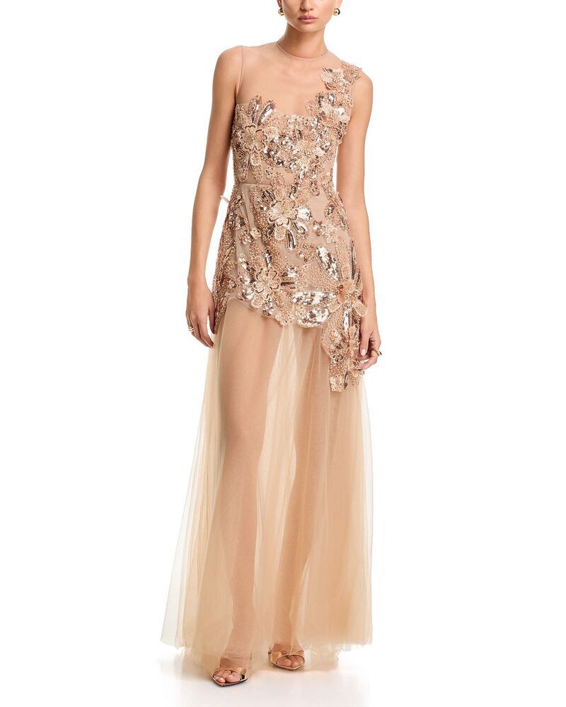 ブロンクス アンド バンコ レディース トップス ワンピース フラワー柄 スパンコール マキシ フラワー BRONX AND BANCO Layla Sequin Floral Maxi Dress Nude