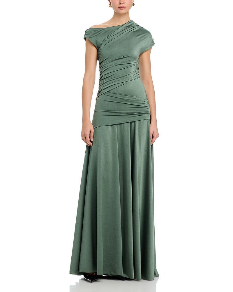 チアラ ボニ プティ ローブ レディース トップス ワンピース アシンメトリー ギャザー Chiara Boni La Petite Robecia Ruched Asymmetric Gown Sage Dusk セージ