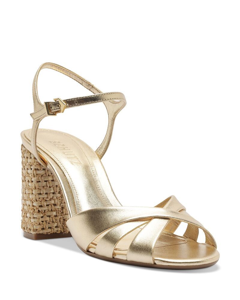 シュッツ レディース シューズ サンダル ヒール SCHUTZ Womens Keefa Raffia Block Heel Sandals Platina