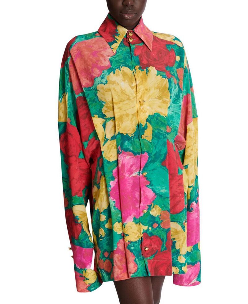 バルマン レディース トップス シャツ クレープリント Balmain Crepe Shirt Dress with Roses Print Multicolor マルチカラー 260,910円