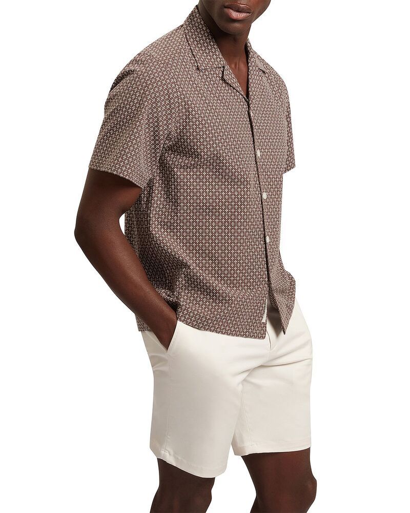 テッドベーカー メンズ トップス シャツ リラックスフィット Ted Baker Merrik Geo Textured Relaxed Fit Camp Shirt Brown ブラウン