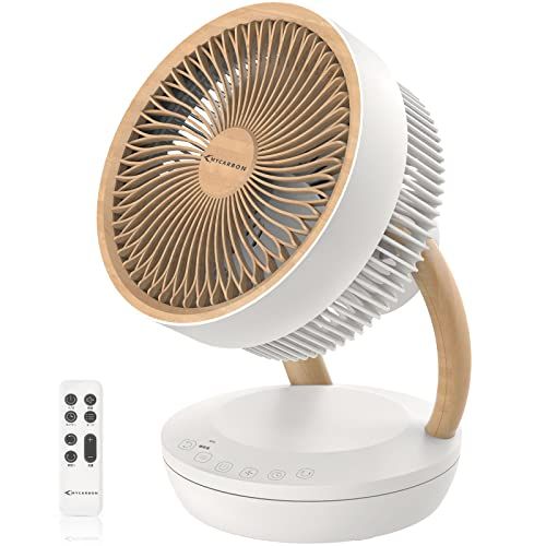 MYCARBON サーキュレーター DCモーター 扇風機 【静音 強風 木目 猛暑対策】卓上扇風機 省エネ 節電 パワフル送風 分解可能 上下左右首振り 切タイマー 換気/空気循環/部屋干し 大風量 衣類乾燥 リモコン付き 8段階風量 除湿 cb5510c9