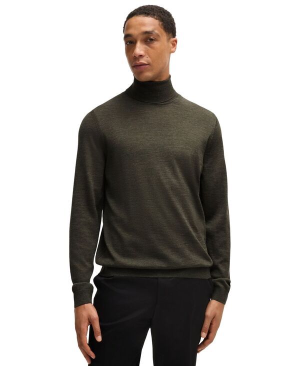 ヒューゴボス メンズ アウター ニット・セーター ウール Hugo Boss MenslimFit Rollneck Merino Wool Sweater Open Green グリーン