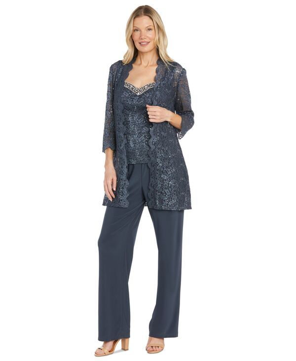 アールアンドエムリチャーズ レディース トップス ワンピース プチ パンツ ノースリーブ ジャケット R M Richards Petitembellished Jacket Sleeveless Top Pantset Coal