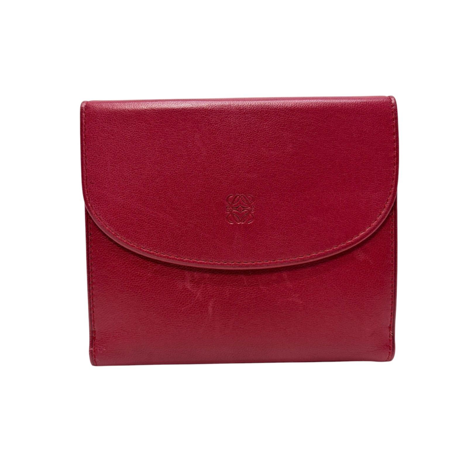 4364 LOEWE ロエベ 折り財布 レッド レザー アナグラム - メルカリ