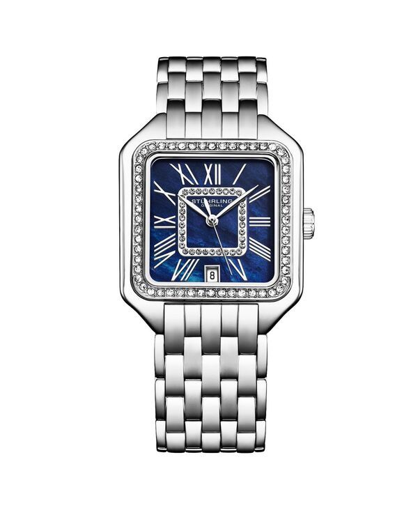 ストゥーリング レディース アクセサリー 腕時計 Tシャツ Stuhrling Valencia 4067 Women s Quartz Watch 32mm Square Crystal Bezel Stainlessteel Bracelet Blue ブ