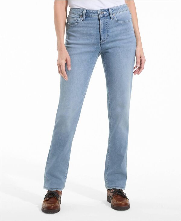 ランズエンド レディース ボトムス デニムパンツ ストレート プチ ジーンズ Lands End Petite Recover Mid Rise Straight Leg Blue Jeans Lake blue wash ブルー