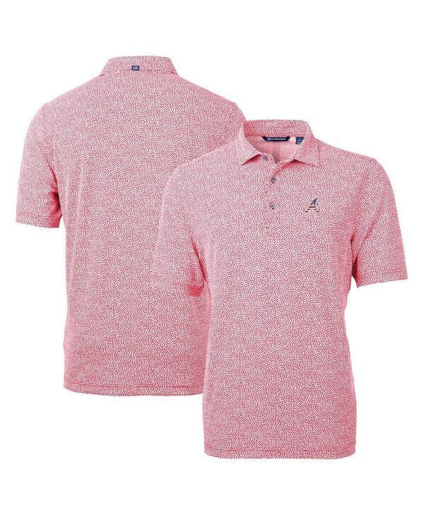 カッターアンドバック メンズ トップス ポロシャツ ロゴ Cutter Buck Mens Red Atlanta Braves Americana Logo VirtuecoPique Botanical Polo Shirt Red レッド