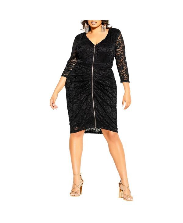 シティーシック レディース トップス ワンピース プラスサイズ レース CITY CHIC Plusize Lacey Zip Dress Black ブラック 27,820円