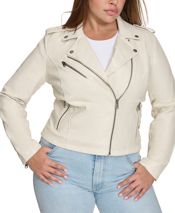 リーバイス レディース アウター ジャケット・ブルゾン アシンメトリー レザー フェイクレザー Levis Womens Classic Faux Leather Asymmetrical Moto Jacket Oyster 25,980円