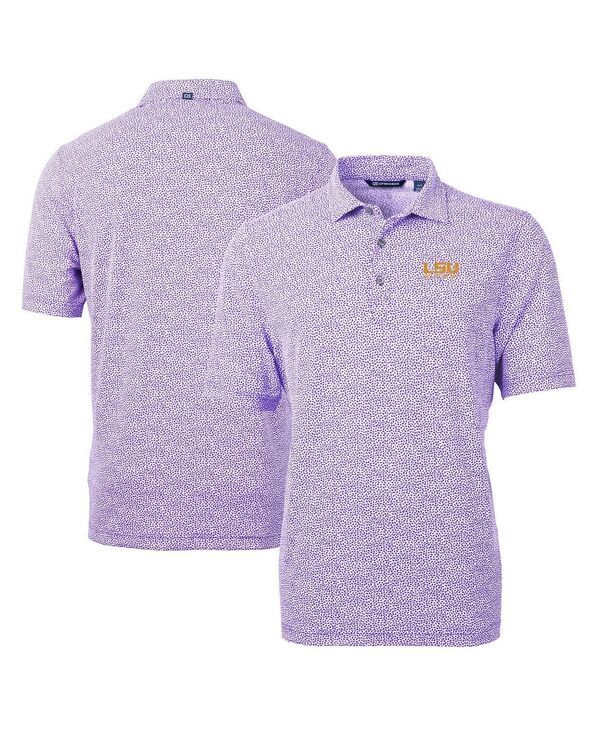 カッターアンドバック メンズ トップス ポロシャツ プリント ロゴ Cutter Buck Mens Purple LSU Tigers Alumni Logo DryTec Virtueco Pique Botanical Print Polo Shirt