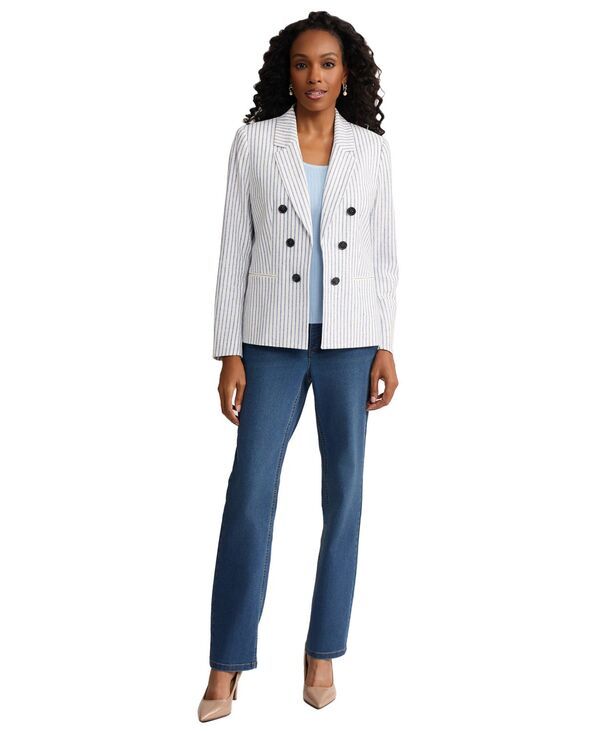 ジョーンズニューヨーク レディース アウター ジャケット・ブルゾン ブレザー リネン Jones New York Womens Linen Blend Pinstripe Double Breasted Blazer Natural White ホワイト 42,800円