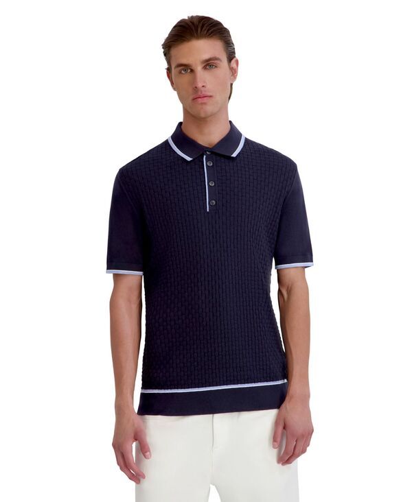 カール ラガーフェルド メンズ トップス ポロシャツ 半袖 KARLAGERFELD PARIS Mens Basket Weave ShortSleeve Polo Shirt Navy ネイビー