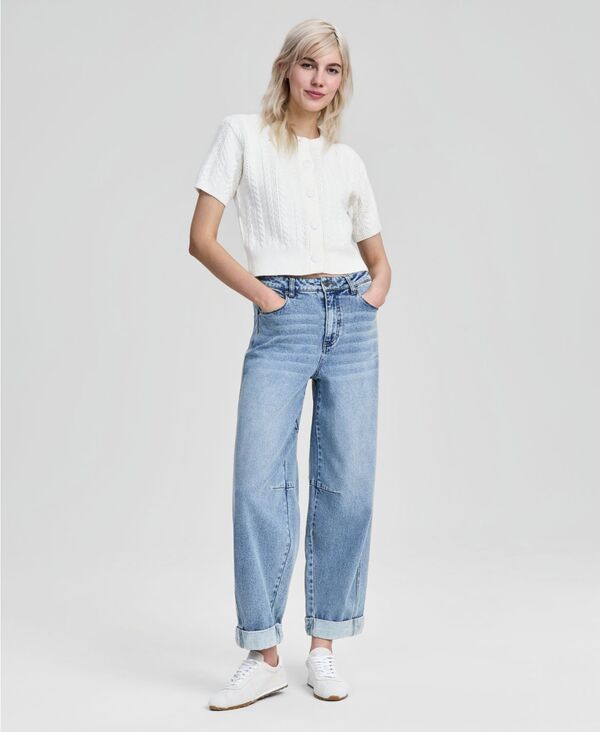 アンドノウディス レディース ボトムス デニムパンツ ジーンズ And Now This Womens Cuffed BarrelLeg Jeans Macys Exclusive Light Wash