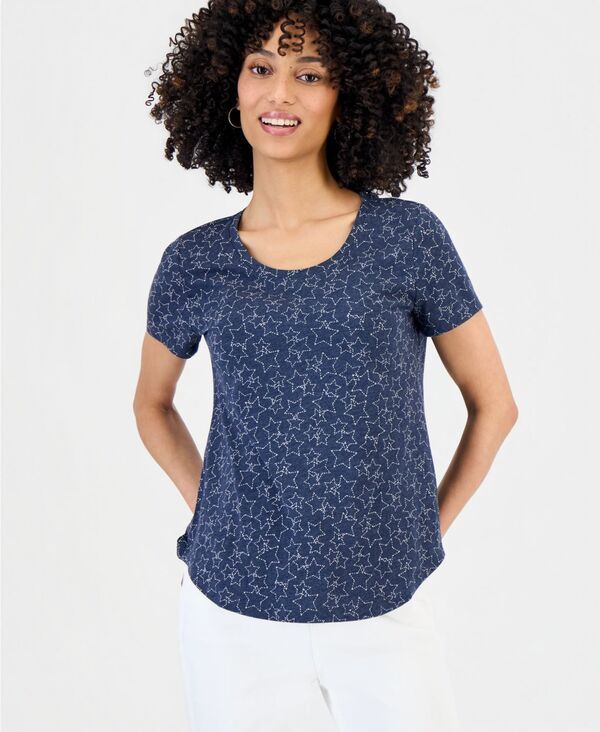 スタイルアンドコー レディース トップス Tシャツ プチ プリント 半袖 Style Co Petite StarPrint ShortSleeve PerfectShirt Macys Exclusive Industrial Blue Combo ブルー