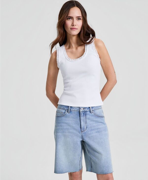 アンドノウディス レディース トップス タンクトップ リブ And Now This Womens CrochetedTrim Ribbed Tank Top Macys Exclusive Bright White ホワイト