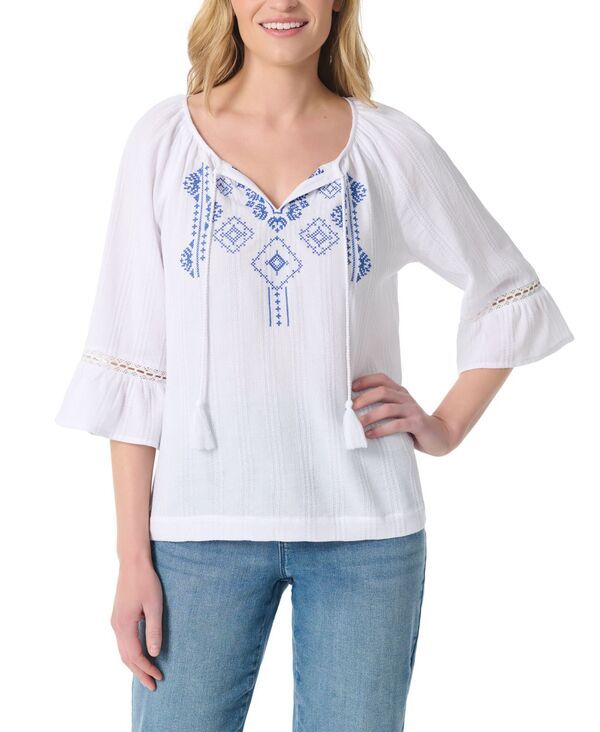 グロリアバンデービルト レディース トップス シャツ 刺繍 Gloria Vanderbilt Womens Embroidered Peasantop Vintage White ホワイト