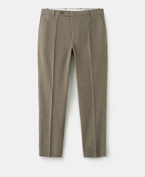 マンゴ メンズ ボトムス カジュアルパンツ リネン MANGO Mens RegularFit Houndstooth LinenBlend Pants Brown ブラウン