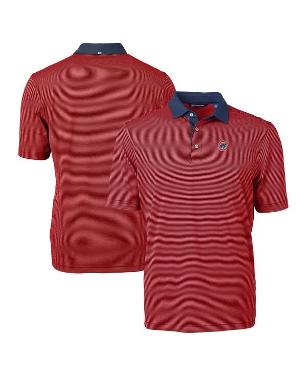 カッターアンドバック メンズ トップス ポロシャツ Cutter Buck Mens RedNavy Chicago Cubs Virtueco Pique Micro Stripe Polo Shirt Red Navy ネイビー