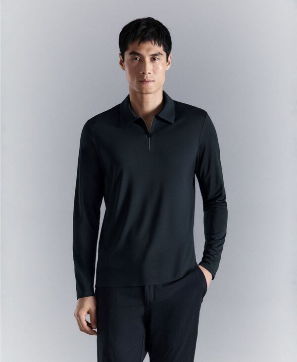 マンゴ メンズ トップス ポロシャツ MANGO Mens Comfort Stretch Zipolo Shirt Navy ネイビー