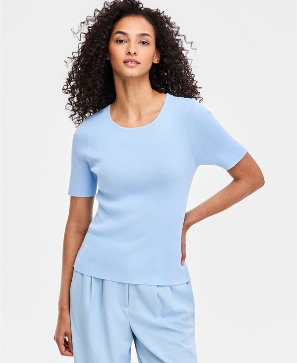 タハリエーエスエル レディース トップス Tシャツ プチ セーター 半袖 Tahari ASL Petite ShortSleeve Sweater TShirt Ice Blue ブルー