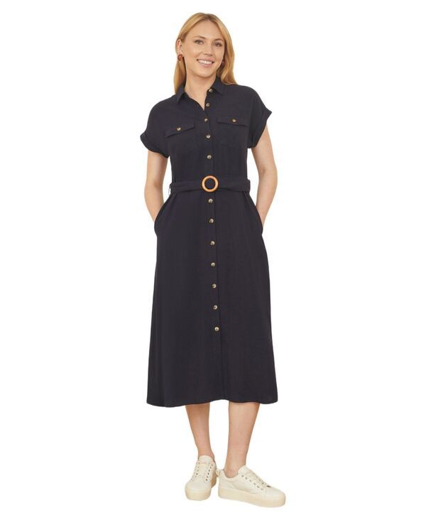 ユミキム レディース トップス シャツ ミディ リネン Yumi Womens Linen Look Midi Shirt Dress Navy ネイビー