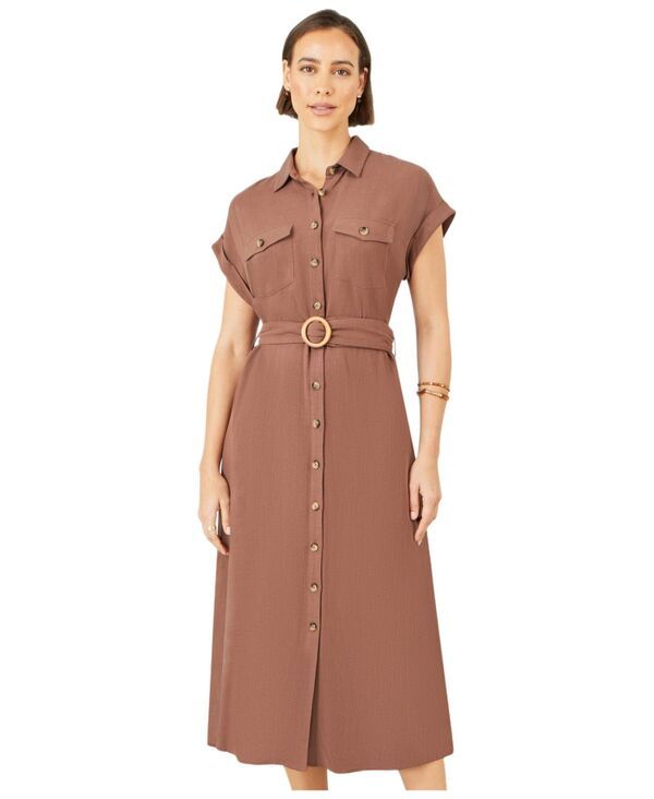 ユミキム レディース トップス シャツ ミディ リネン Yumi Womens Linen Look Midi Shirt Dress Brown ブラウン
