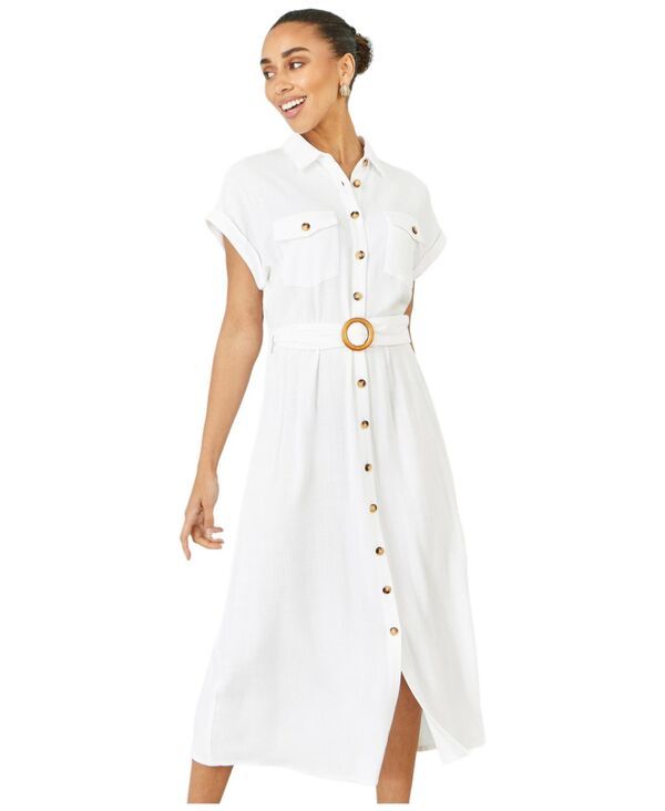ユミキム レディース トップス シャツ ミディ リネン Yumi Womens Linen Look Midi Shirt Dress White ホワイト