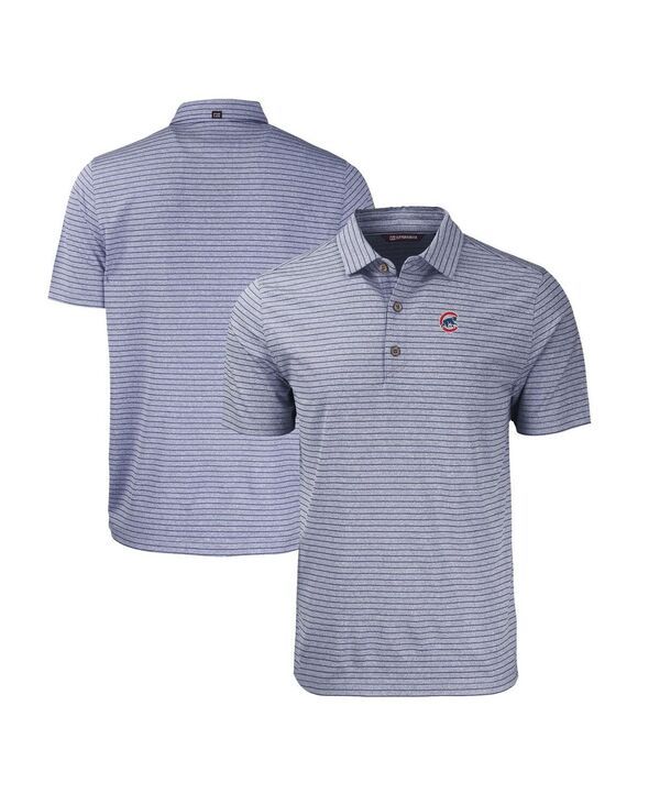 カッターアンドバック メンズ トップス ポロシャツ Cutter Buck Mens Heather Navy Chicago Cubs Forgeco Heathered Stripe Stretch Polo Shirt Heather Navy ヘザー