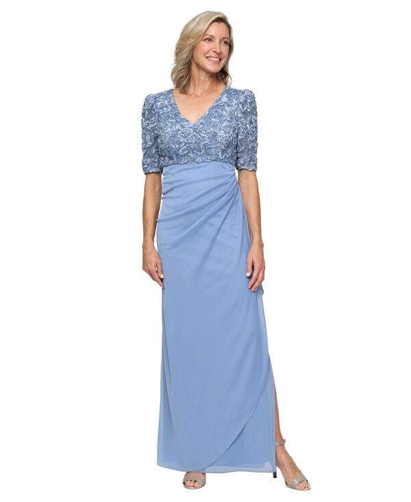アレックスイブニングス レディース トップス ワンピース A ライン パフスリーブ Alex Evenings Womens Embellished PuffSleeve ALine Dressky blue ブルー