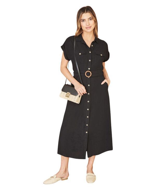 ユミキム レディース トップス シャツ ミディ リネン Yumi Womens Linen Look Midi Shirt Dress Black ブラック