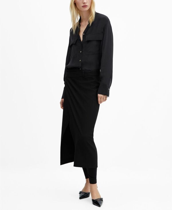 マンゴ レディース トップス シャツ MANGO Womens Pockets Flowy Shirt Medium Bro