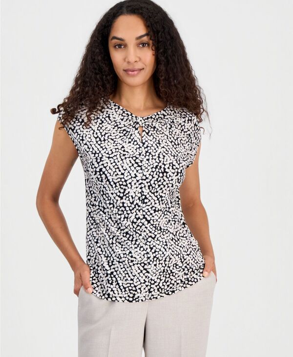 カスパール レディース トップス シャツ プチ ブラウス Kasper Petite Knot Neck PullOn Blouse Black Multi ブラック