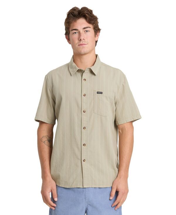 クイックシルバー メンズ トップス シャツ 半袖 Quiksilver Mens Dobby Stripe ShortSleeve Shirt Beige ベージュ