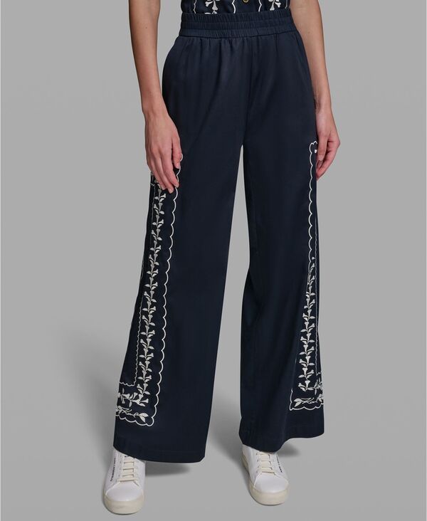 カール ラガーフェルド レディース ボトムス カジュアルパンツ KARLAGERFELD PARIS Womens MidRisembroidery Pants Midnight