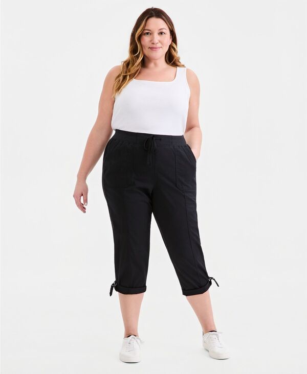 スタイルアンドコー レディース ボトムス カジュアルパンツ プラスサイズ キャップ Style Co Plusize DRing Cuffed Capri Pants Exclusively at Macys Deep Black ブラック