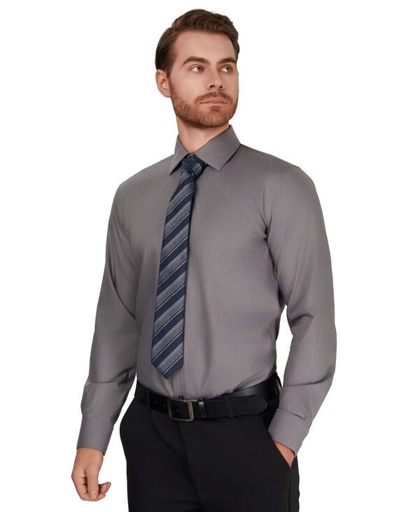 アルファニ メンズ トップス シャツ 長袖 Alfani Mens Herringbone LongSleeve Dresshirt Macys Exclusive Gray グレー