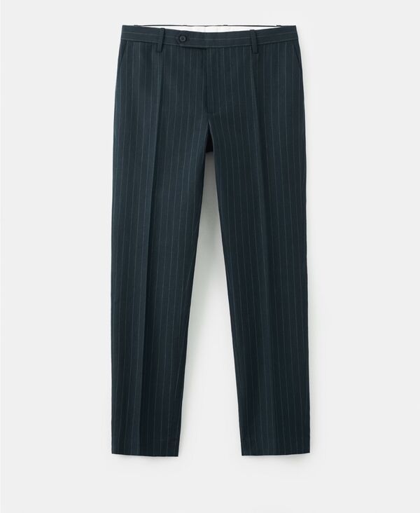 マンゴ メンズ ボトムス カジュアルパンツ リネン MANGO Mens Pinstripes RegularFit LinenBlend Pants Navy ネイビー