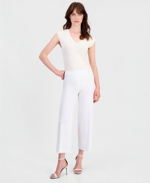 アンクライン レディース ボトムス カジュアルパンツ クレープ クロップド Anne Klein Womenstretch Crepe WideLeg Cropped PullOn Pants Crisp White ホワイト