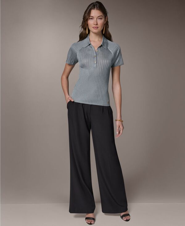ダナ キャラン ニューヨーク レディース アウター ニット・セーター ポロシャツ 半袖 Donna Karanew York WomenshortSleeve Polo Sweater Waterlily