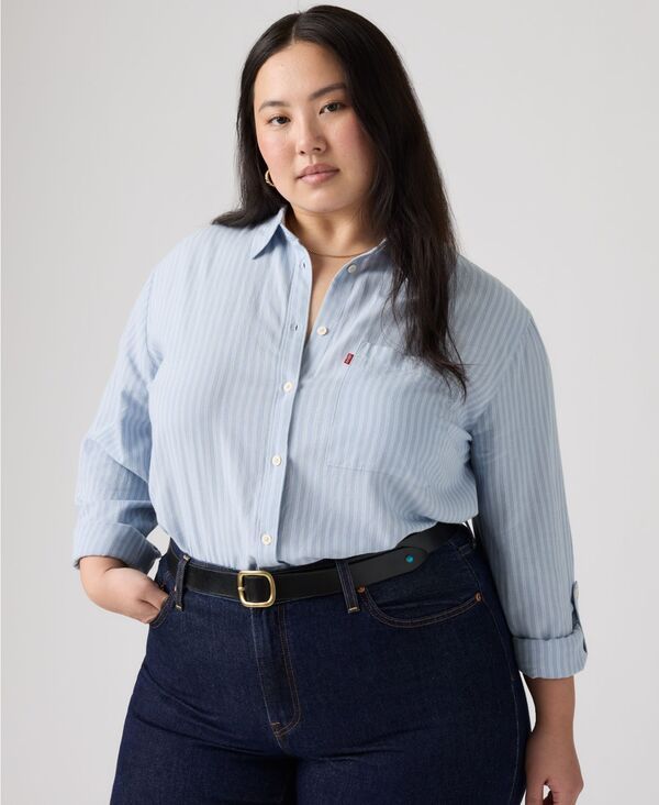 リーバイス レディース トップス シャツ プラスサイズ Levis Plusize Darlene Long Sleeve Shirt Cannita Stripe Kentucky Blue ブルー