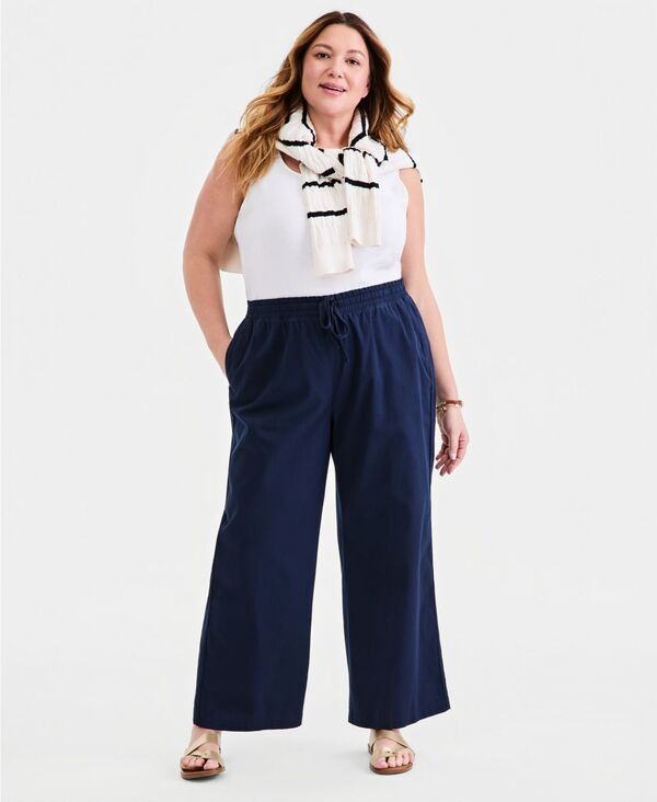 スタイルアンドコー レディース ボトムス カジュアルパンツ プラスサイズ Style Co Plusize WideLeg Twill Tape Pants Macys Exclusive Industrial Blue ブルー