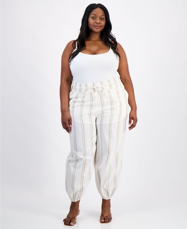アンドノウディス レディース ボトムス カジュアルパンツ プラスサイズ And Now This Trendy Plusize Striped Jogger Pants Macys Exclusive Cream Stripe クリーム