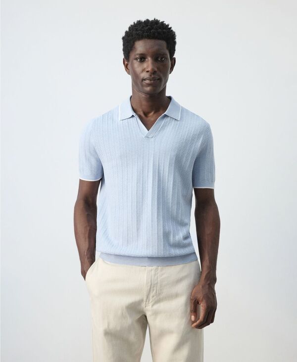 マンゴ メンズ トップス ポロシャツ ニット MANGO Menstructured FineKnit Polo Shirt Sky Blue ブルー