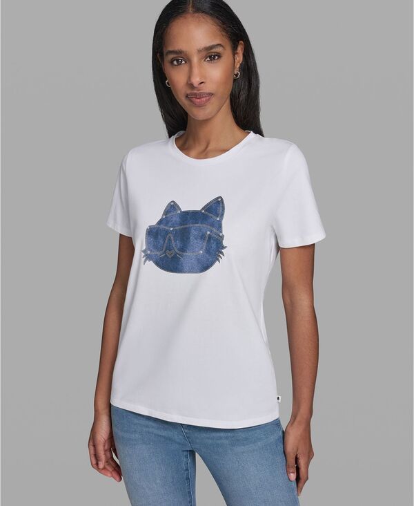 カール ラガーフェルド レディース トップス Tシャツ クルーネック プチ 半袖 KARLAGERFELD PARIS Petite ShortSleeve Crewneck TShirt White ホワイト