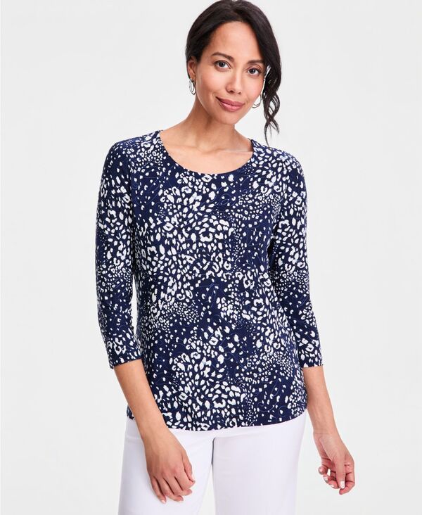 ジェイエムコレクション レディース トップス シャツ プリント JM Collection Womens Printed 34 Sleeve ScoopNeck Jacquard Top Macys Exclusive Intrepid Blue Combo