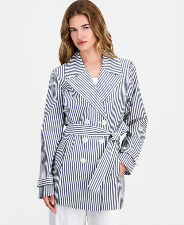 タハリエーエスエル レディース アウター ジャケット・ブルゾン プチ Tahari ASL Petite Seersucker Wrap Jacket NavyIvory アイボリー