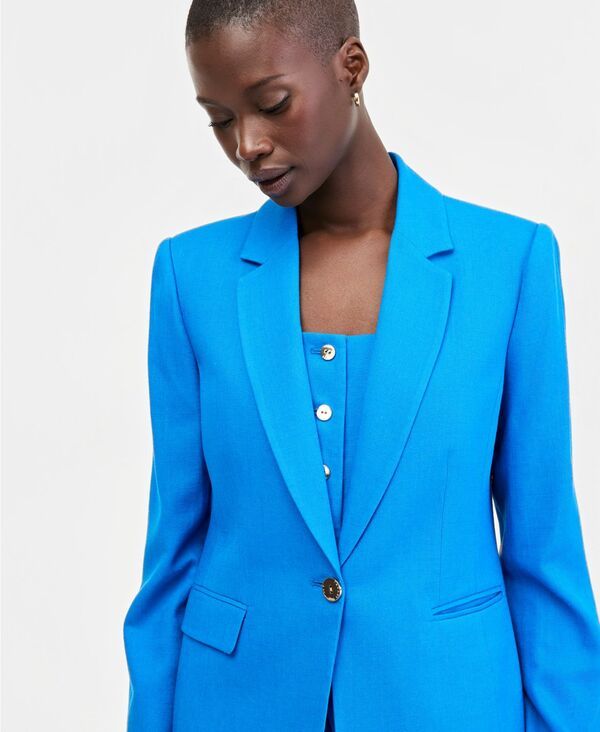 タハリエーエスエル レディース アウター ジャケット・ブルゾン プチ ブレザー Tahari ASL Petite OneButton Lapel Collar Blazer Blue Jewel ブルー